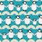 Cute Kawaii penguin baby vector seamless pattern background. Rows of adorable cartoon emperor chicks with rainbows on