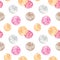 Cute kawaii pink white yellow Zefir zephyr Russian Marshmallow hand-drawn marker illustration seamless pattern