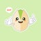 cute and kawaii Pistachio nuts character in the shell. Open and fried fresh organic food. Singles and group. Nuts vector