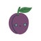 Cute kawaii plum purple color. Kind childish berry character with eyes and a smile. Vector flat illustration isolated on