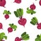 Cute kawaii purple vegetable beet, beetroot with green leaves