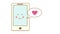 Cute kawaii smartphone character winking with speech bubble and heart symbol inside. Animation