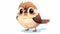 Cute Kawaii Sparrow: Minimalist Anime-Inspired Illustration with Blush, Smile, and Dynamic Cartoon Style on White Background.