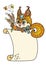 Cute kawaii squirrel with blank sign template