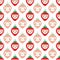 Cute kawaii strawberry seamless vector pattern background. Laughing cartoon berry fruit on white backdrop. Fun quirky