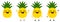 Cute kawaii style Pineapple fruit icon, eyes closed, smiling with open mouth. Version with hands raised, down and waving