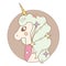 Cute kawaii Unicorn head in cartoon style