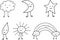Cute kawaii weather icons. Doodle cartoon simple drawing collection. Outline elements. Vector illustration