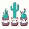 cute kawaita cats with a cacti plant illustration