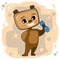 Cute kid Bear athlete. Dumbbell Exercise. Childrens sports. Cheerful animal. Cartoon style. Illustration for children
