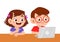 cute kid boay and girl using laptop