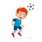 cute kid boy play soccer as striker