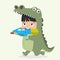 Cute kid crocodile costume with water gun
