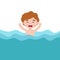 Cute kid drowning in water,  is shocked. children raising hand up for needing help isolated on background cartoon flat vector