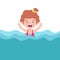 Cute kid drowning in water,  is shocked. children raising hand up for needing help isolated on background cartoon flat vector