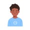 Cute kid head portrait. Black boy face avatar. Happy African-American child character. Smiling friendly schoolboy