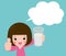 Cute kid holding glass of drinking milk with speech bubbles, Thumbs up. Healthy Concepts Vector Illustration Isolated  background.