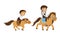 Cute Kid Jockey Riding Horse with Leading Reins Vector Set