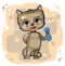 Cute kid Kitten athlete. Dumbbell Exercise. Childrens sports. Cheerful animal. Cartoon style. Illustration for children