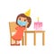Cute kid with a medical mask on his face sits on a chair. Birthday alone. Virus protection, allergies concept.