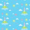 Cute kid summer seamless pattern with sea, lighthouse, cloud, flying airplane