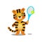 Cute kid tiger play court tennis with wood racket