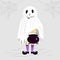 Cute kid wears costume of a ghost
