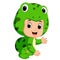 Cute kids cartoon wearing frog costume