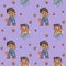 Cute kids collection. Seamless pattern. Little funny fairy with a red bow, long hair, wings and a magic wand in his pocket and a