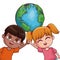 Cute kids couple cartoon