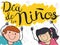 Cute Kids with Hands High for Children`s Day in Spanish, Vector Illustration