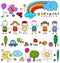 Cute kids and nature elements pattern