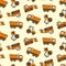 Cute kids pattern with flat orange dozer, tractor