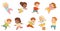 Cute Kids Running and Rushing Away at Full Speed Stumbling Vector Set