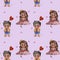 Cute kids. Seamless patterns. A couple in love - a girl-princess with long hair with beads around her neck and lipstick