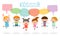 Cute kids with speech bubbles, stylish children jumping with speech bubble, children talking with speech balloon.Vector Illustrat