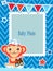 Cute Kids Vector Photo Frame. Cartoon Monkey Vector Illustration. Decorative Cartoon Template For Baby.