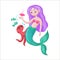 cute kind mcute kind mermaid with her friend octopus and fishermaid with her friend octopus