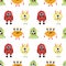 Cute kind monster seamless pattern. Multicolored monsters. Flat, cartoon, vector