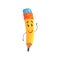 Cute kindly cartoon yellow pencil character