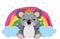 Cute king koala with rainbow and clouds