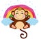 Cute king monkey with rainbow and clouds