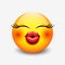 Cute kissing emoticon, emoji, smiley - vector illustration