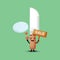 Cute kitchen knife mascot with the sales sign