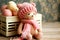 cute kits knitted toys little hay teddy bear in pink hat and scarf