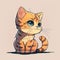 Cute kitten with big blue eyes. Kawaii style. Mascot cat illustration. AI generative