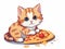Cute kitten eating pizza