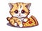 Cute kitten eating pizza