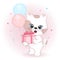 Cute kitten holding gift box and balloons illustration