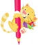 Cute Kitten Holding Huge Crayons - Funny Cartoon Illustration